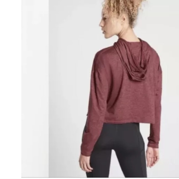 Athleta Uptempo Short Crop Hoodie Top Size XXS Super Soft Antique Burgundy - Picture 2 of 12